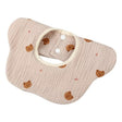 Baveta Tip Floare, Vivimall, din Bumbac, pentru Copii 0-12 Luni, Rezistenta la apa, cu Capse, Model cu Ursuleti, 26 x 29 cm, Crem - vivimall.ro