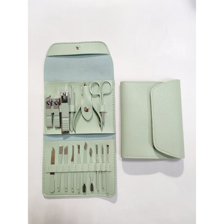 Set 16 Piese de Ingrijire Cosmetica, Vivimall, pentru Manichiura, Pedichiura, Fata, Geanta Organizatoare din Piele Ecologica Inclusa, Verde - vivimall.ro