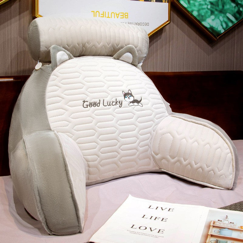 Perna Multifunctionala, Flippy, Spatar pentru Pat, Protectie Lombara, Marime Medie, 60 x 40 cm, din Latex, Model Catelus, Gri - vivimall.ro