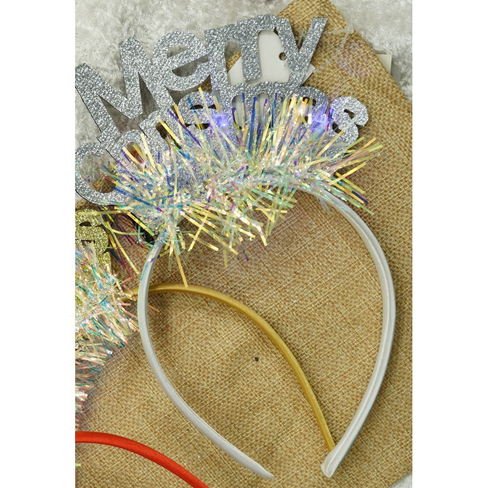 Karácsonyi fejpánt/karika, metál színű, csillogó díszítéssel, standard méret
