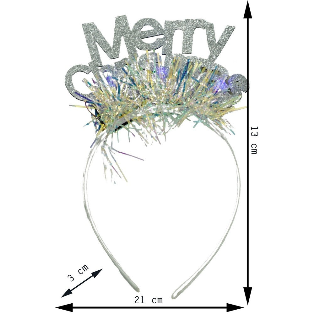 Karácsonyi fejpánt/karika, metál színű, csillogó díszítéssel, standard méret