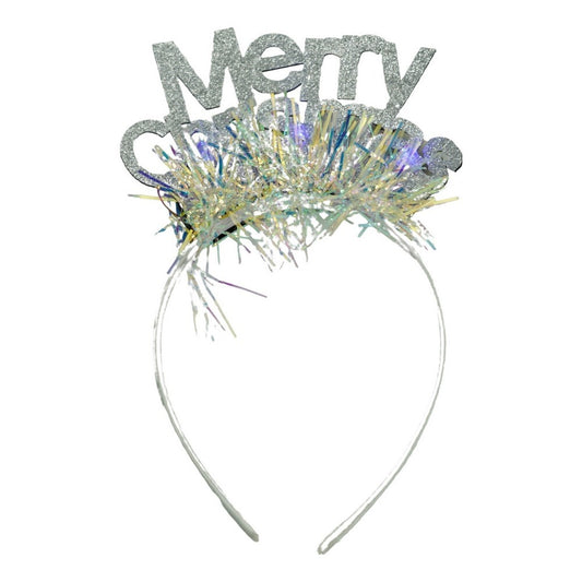 Bentita/cerc Mery Cristmas, culoare gri metalic cu beteala, marime standard, Vivimall - vivimall.ro