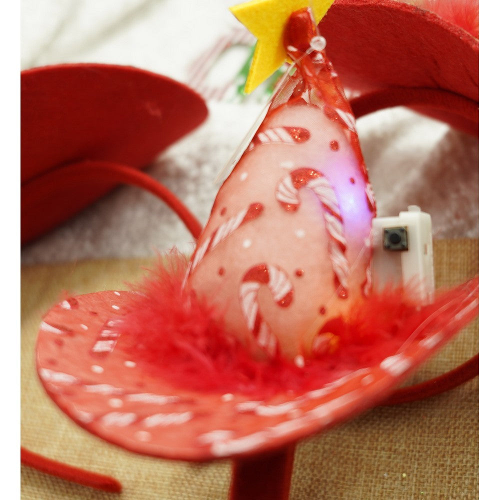 Bentita/cerc tip palarie de Craciun, culoare rosie cu led, marime standard, Flippy - vivimall.ro