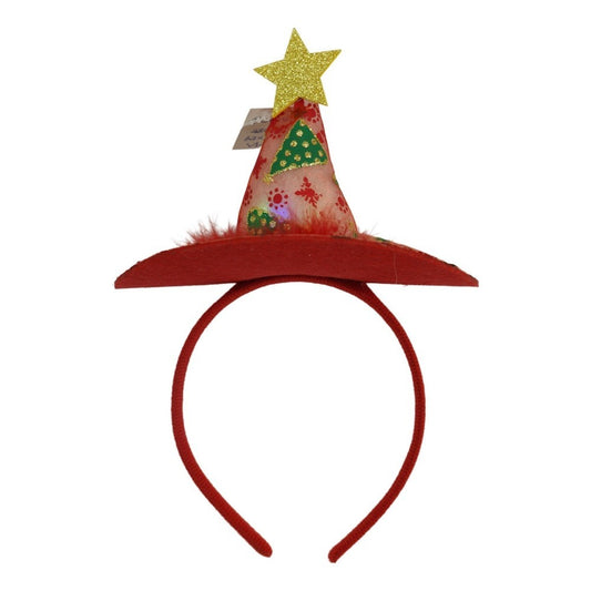 Bentita/cerc tip palarie de Craciun, culoare rosie cu led, marime standard, Vivimall - vivimall.ro