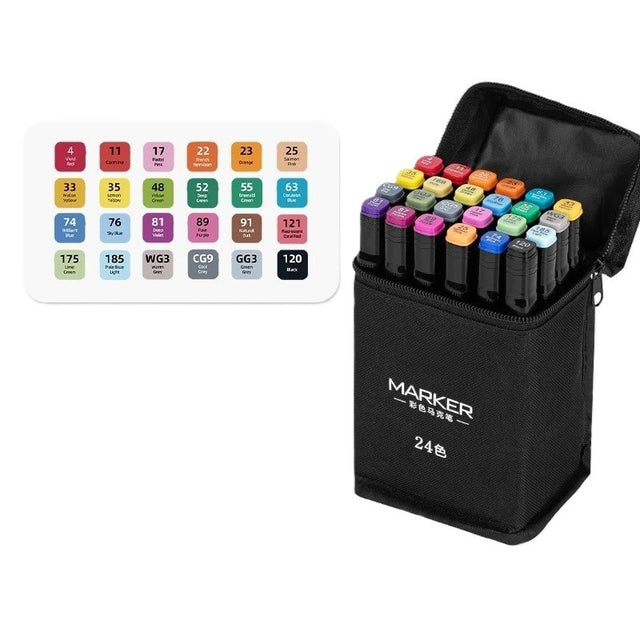 Set 24 Markere, Flippy, pe Baza de Ulei, Dublu Capat, Subtire 1mm si Gros 6 mm, Geanta Depozitare, 15 cm, Multicolor - vivimall.ro