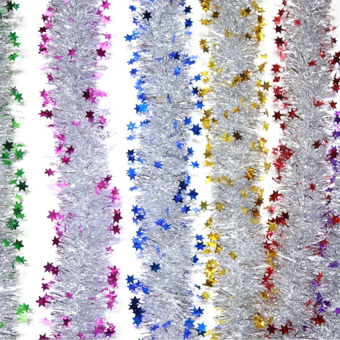 Beteala de Craciun cu LED, Vivimall, 2 m, 5 cm Grosime, din PVC, Model cu Stelute, Artificiala, Mov/Argintiu - vivimall.ro