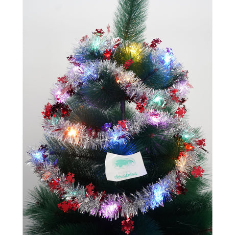 Beteala Craciun cu LED, Rosie, model cu fulgi de nea, 2 m x 5 cm, PVC, Sir, Artificiala, Vivimall - vivimall.ro