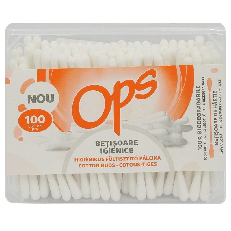 Fültisztító pálcikák, Ops, Fülek 100 db, Téglalap alakú doboz