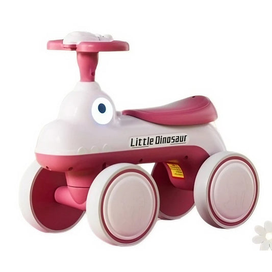 Bicicleta Pentru Copii, Vivimall, Fara Pedale, Cu Patru Roti, Din Plastic Rezistent, Fara BPA, Cu Muzica Si Lumini, Model Dinozaur, 50x27x40 Cm, Roz - vivimall.ro