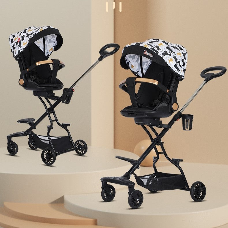 Carucior Sport Flippy 3in1, 6-36 Luni, Reversibil, Pliabil, Tavita pentru Masa, Pozitie de Somn, Centura de Siguranta, Roti 360, Suport Pahar, Copertina pentru Soare, 32x63x95cm, Negru Model Pisicute - vivimall.ro