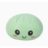Jucărie Squishy Flippy Gălușcă Bao Bun verde, detaliu față zâmbitoare Kawaii și textură polimer soft