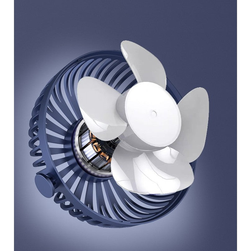 Mini ventilator pentru birou cu usb, Vivimall, rotire 360 grade, 3 viteze, 13.5 x 12,8 cm, Albastru - vivimall.ro