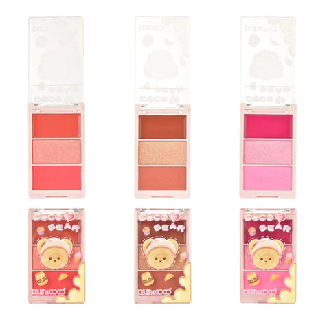 Paleta Fard de Obraz, Kevin&Coco, 3 Culori, Blush, Iluminator, Contur, Textură Fină, Efect Natural, pentru Toate Tipurile de Ten, 71.7 g, 6.7 x 1.5 x 11 cm, Roz - vivimall.ro