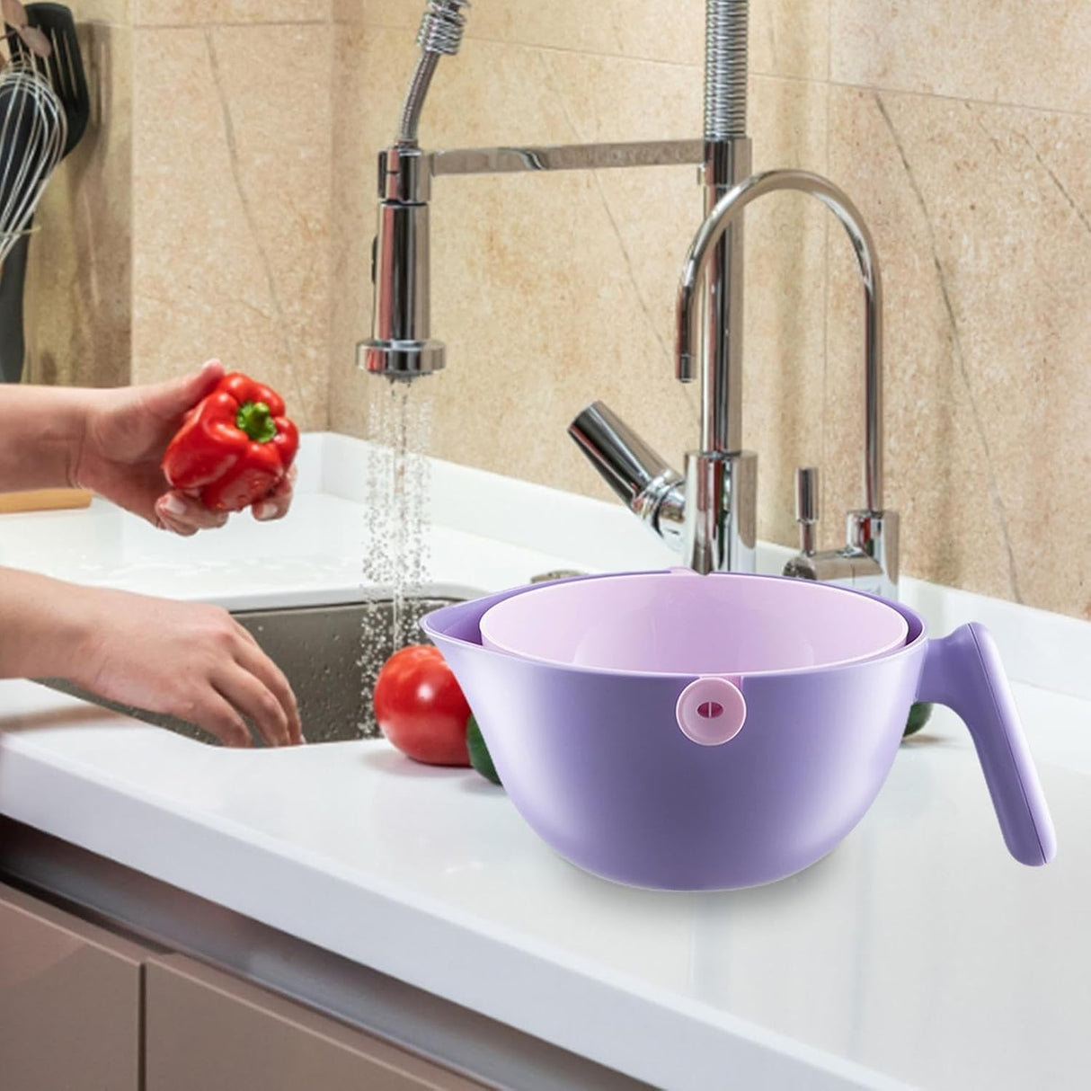 Bol 2 în 1 cu sistem de scurgere, material rezistent | KitchenFlow - vivimall.ro