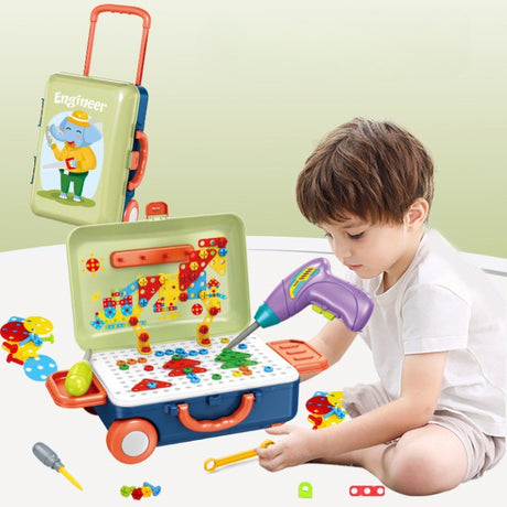 JUCARIE EDUCATIVA PENTRU COPII, VIVIMALL, SET 207 PIESE, 6 IN 1, VALIZA CU BORMASINA, VERDE - vivimall.ro
