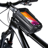 Borseta pentru bicicleta cu suport de telefon Vivimall, capcitate 1L, 20.5x11.1x10.5 cm, cu spatiu de stocare, protectie waterproof, ecran tactil, fixare in 3 locuri, protectie lumina, orificiu casti, negru - vivimall.ro