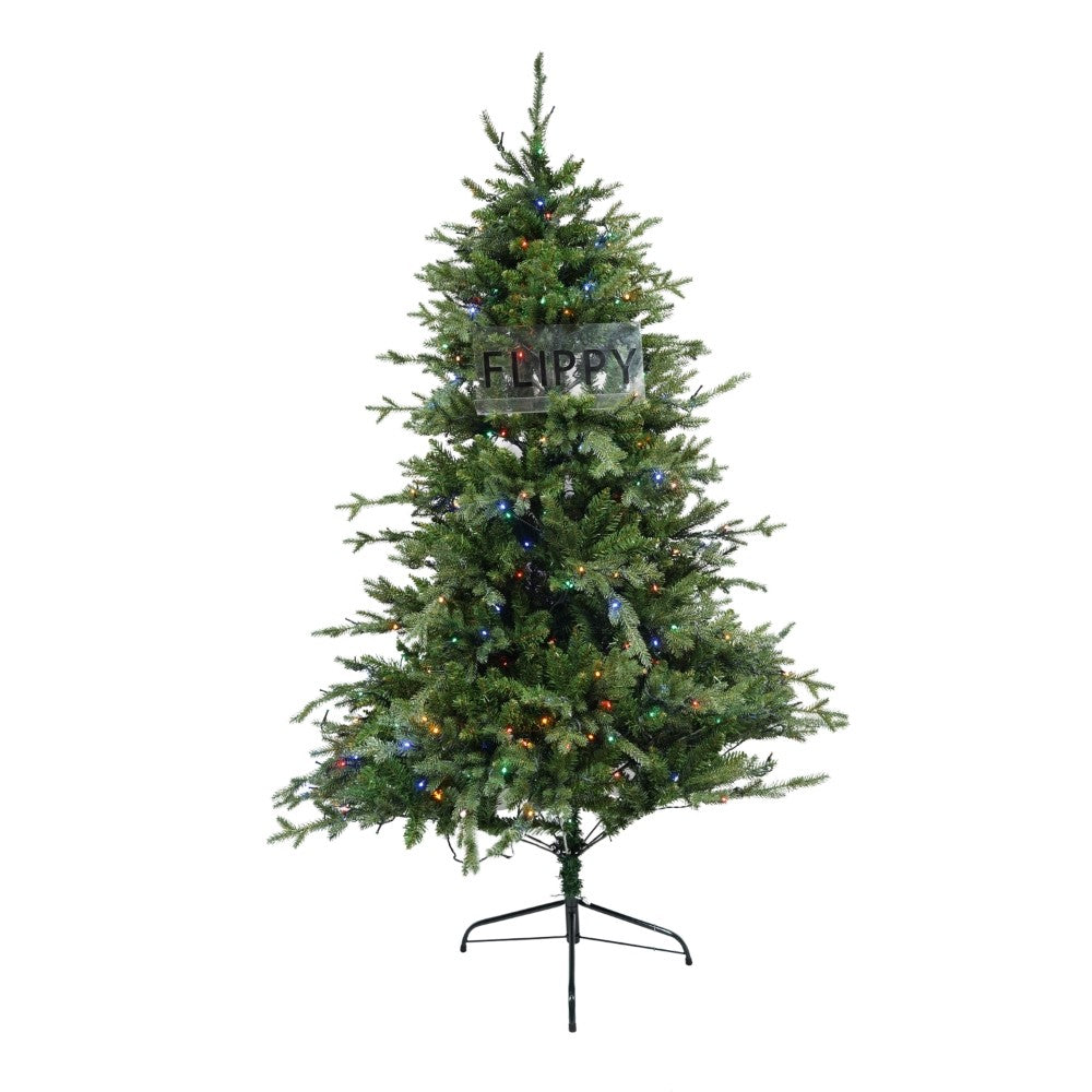 Műfenyő, LED izzók az ágakban, beltéri/kültéri használatra, magasság 180 cm, átmérő 128 cm, 1246 ág, fém állvány mellékelve