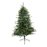 Műfenyő, LED izzók az ágakban, beltéri/kültéri használatra, magasság 180 cm, átmérő 128 cm, 1246 ág, fém állvány mellékelve