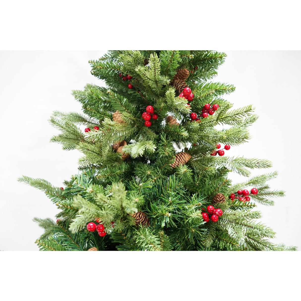 Brad artificial de Craciun bogat, decorat cu conuri pin rosii, inaltime 180 cm,  774 ramuri, Flippy, verde, suport metalic inclus - vivimall.ro