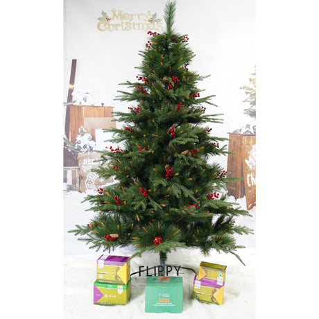 Brad Artificial de Craciun Bogat, Decorat cu Conuri Pin Rosii, pentru Interior/Exterior, Inaltime 120 cm, Vivimall, Verde, suport metalic inclus - vivimall.ro