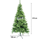 Brad artificial de Craciun, clasic, pentru interior/exterior, inaltime 210 cm, diametru 106 cm, 663 ramuri, Vivimall, verde, suport metalic inclus - vivimall.ro