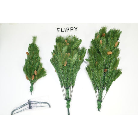 Műfenyő, fenyőtobozokkal díszítve, beltérre és kültérre, magasság 210 cm, átmérő 114 cm, 1057 ág, fém talppal