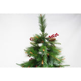 Brad artificial de Craciun Bogat Premium, decorat cu conuri pin rosii, inaltime 180 cm, 414 ramuri, Vivimall, verde, suport metalic inclus - vivimall.ro