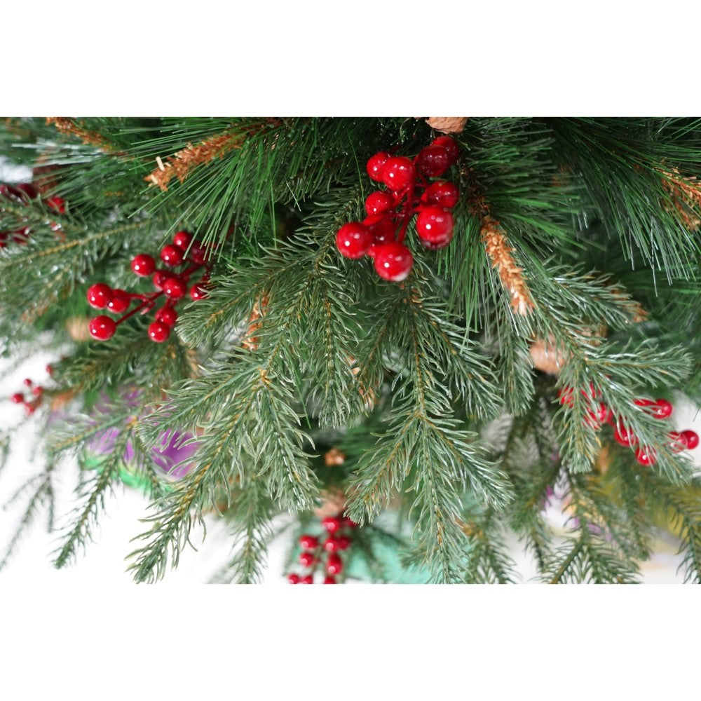 Gazdag Prémium Műfenyő, Piros Fenyőtobozokkal Díszítve, Magasság 180 Cm, 414 Ág, Fém Talp Tartalmazza