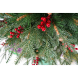 Műfenyő, piros fenyőtobozokkal díszítve, beltérre és kültérre, magasság 150 cm, átmérő 104 cm, 323 ág, fém talppal