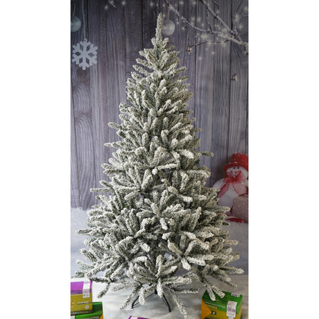 Brad Artificial de Craciun, Vivimall, 2.10 m inaltime, Verde, Pulverizat alb-tip zapada, Diametru inferior 130 cm, Interior/ Exterior - vivimall.ro