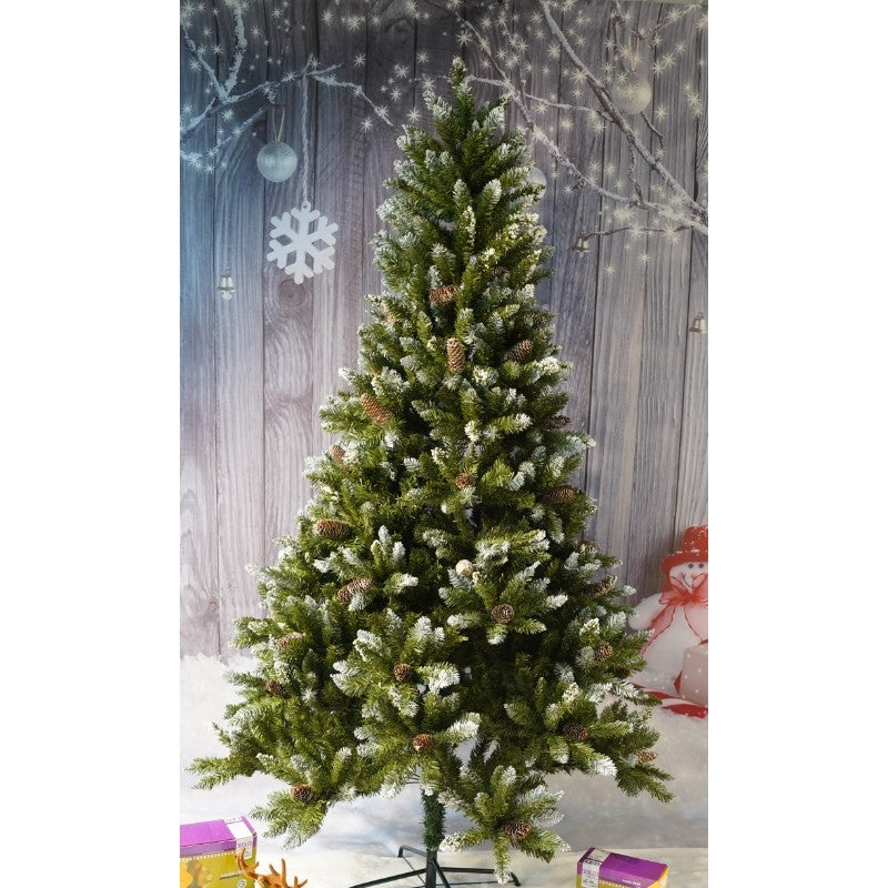 Brad Artificial bogat de Craciun, Vivimall, 2.10 m inaltime, Verde, Pulverizat alb-tip zapada, Interior/ Exterior, 1266 ramuri - vivimall.ro