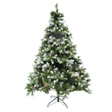 Műfenyő havas, fenyőtobozokkal díszített, falra/sarokba, magasság 180 cm, 862 ág, fém talppal