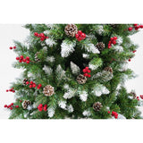 Műfenyő havas dísz, piros fenyőtobozokkal díszítve, magasság 210 cm, átmérő 106 cm, 643 ág, fém talppal
