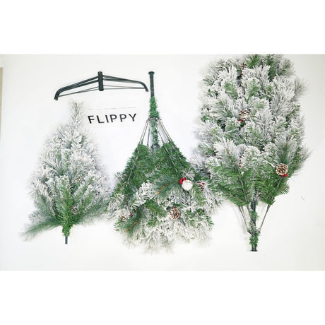 Műfenyő, intenzív hó mintás, fenyőtobozokkal díszítve, beltéri és kültéri használatra, magasság 180 cm, átmérő 120 cm, 502 ág, fehér, fém talppal