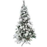 Műfenyő, intenzív hó mintás, fenyőtobozokkal díszítve, beltéri és kültéri használatra, magasság 180 cm, átmérő 120 cm, 502 ág, fehér, fém talppal
