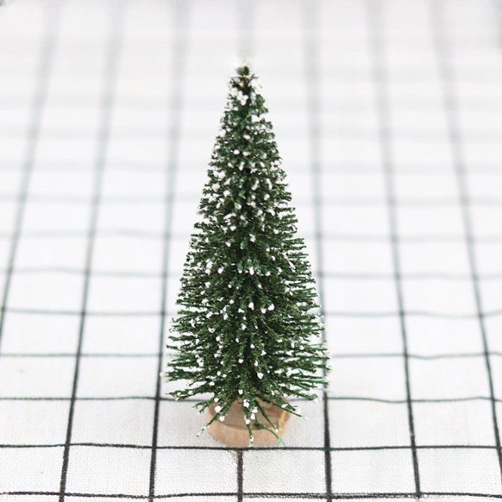 Brad artificial de craciun, ornament pentru masa, pe suport lemn, 20 cm inaltime, Verde inzapezit - vivimall.ro