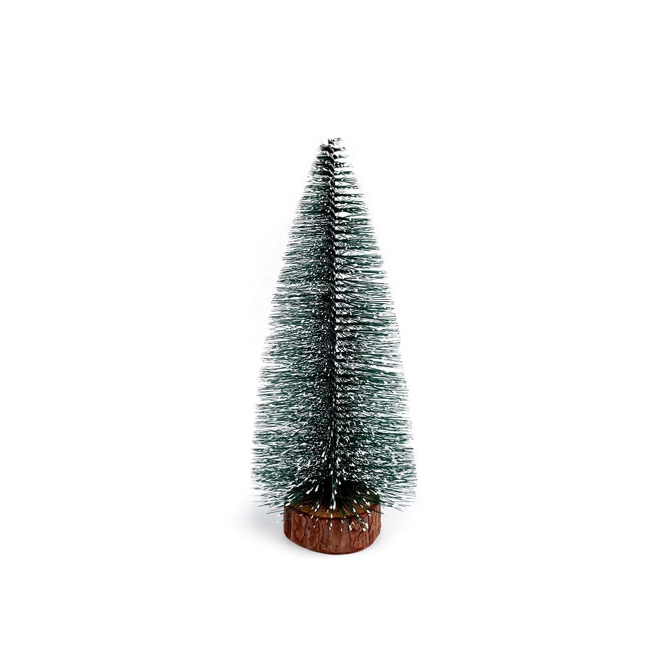 Műfenyő, asztaldísz, fa állványon, 25 cm magas