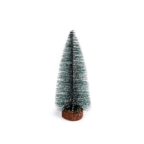 Műfenyő, asztaldísz, fa állványon, 25 cm magas