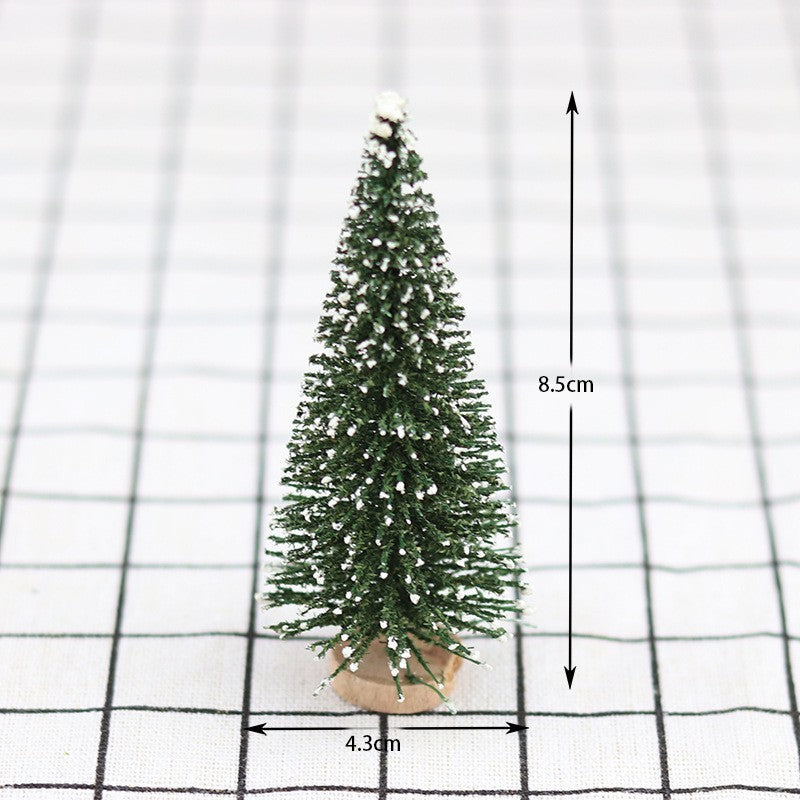 Brad artificial de craciun, ornament pentru masa, pe suport lemn, 15 cm inaltime, Verde inzapezit - vivimall.ro