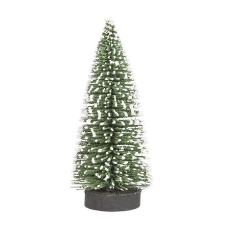 Brad artificial de craciun, ornament pentru masa, pe suport lemn, 15 cm inaltime, Verde inzapezit - vivimall.ro