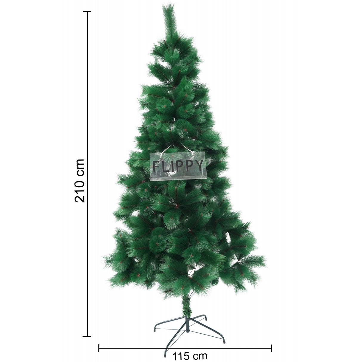 Műfenyő karácsonyfa, fenyő típus, magasság 210 cm, átmérő 115 cm, ​​350 ág, 3D tűkkel, 12 cm, fém talppal