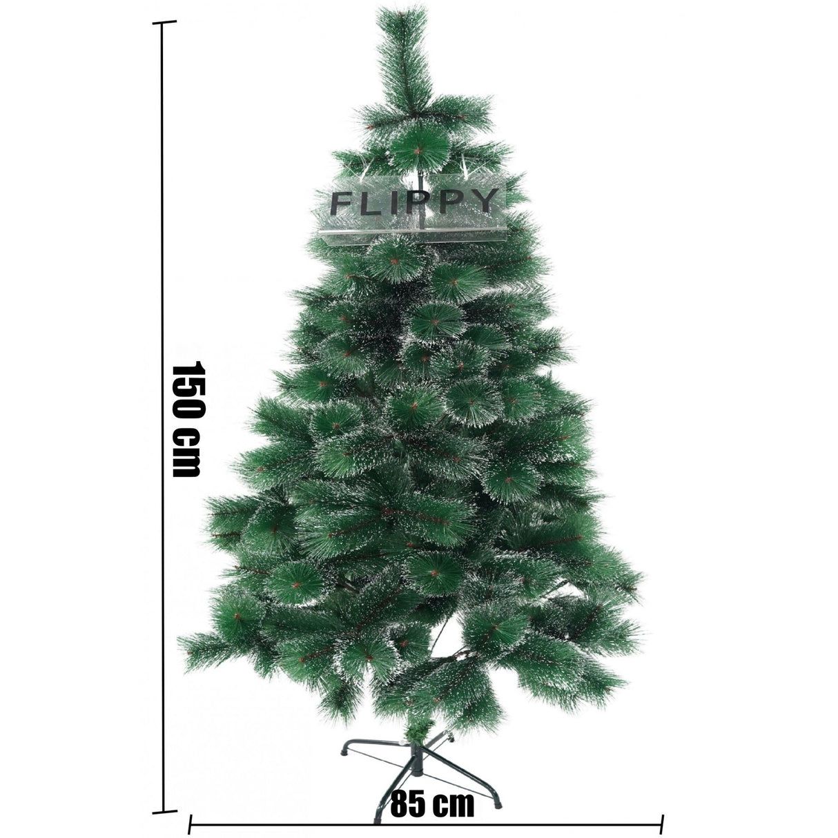 Műfenyő Havas Fenyő, Magasság 150 Cm, Átmérő 85 Cm, ​​​​160 Ág 3D Tűkkel 12 Cm, Havas Végekkel, Fém Talppal