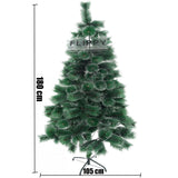 Brad artificial de Craciun tip pin inzapezit, inaltime 180 cm, diametru 105 cm, 260 ramuri cu ace 3D 12 cm, Vivimall, verde cu varfuri ninse, suport metalic inclus - vivimall.ro