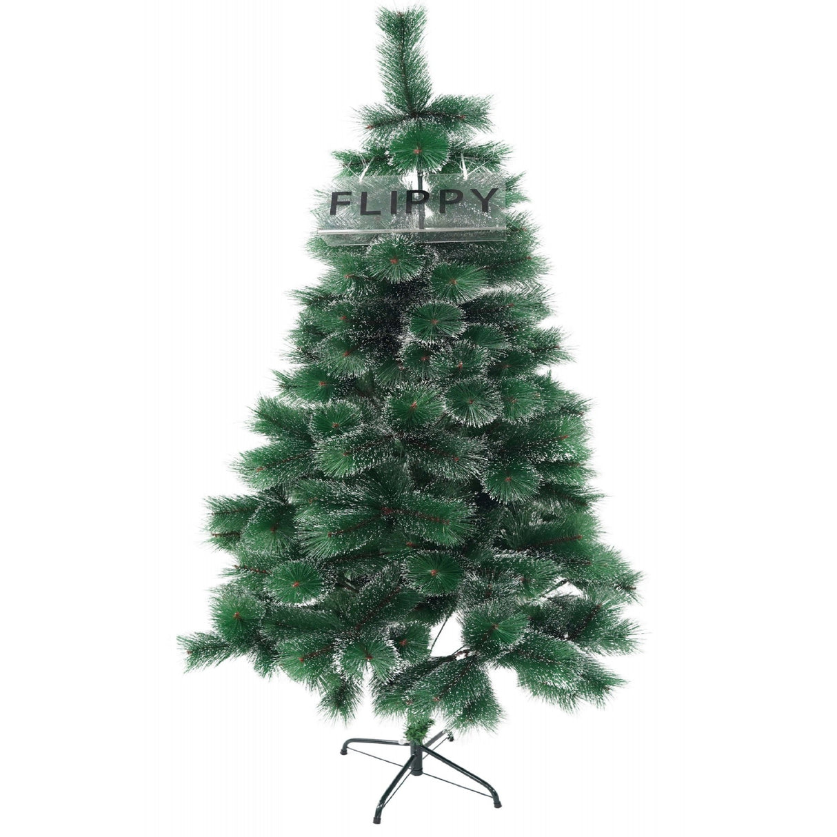 Brad artificial de Craciun tip pin inzapezit, inaltime 180 cm, diametru 105 cm, 260 ramuri cu ace 3D 12 cm, Vivimall, verde cu varfuri ninse, suport metalic inclus - vivimall.ro