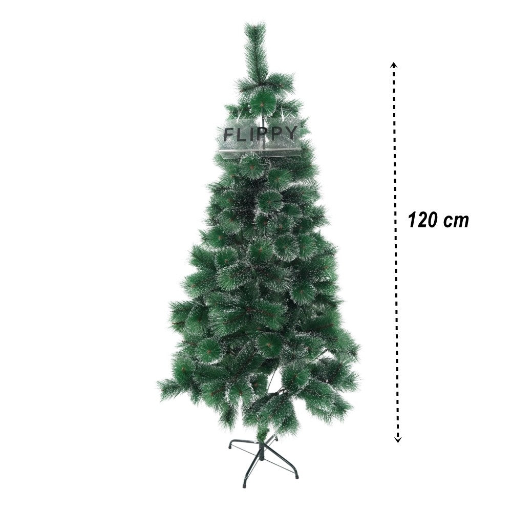 Műfenyő, hófehér, beltéri és kültéri használatra, 120 cm magas, fém állvánnyal