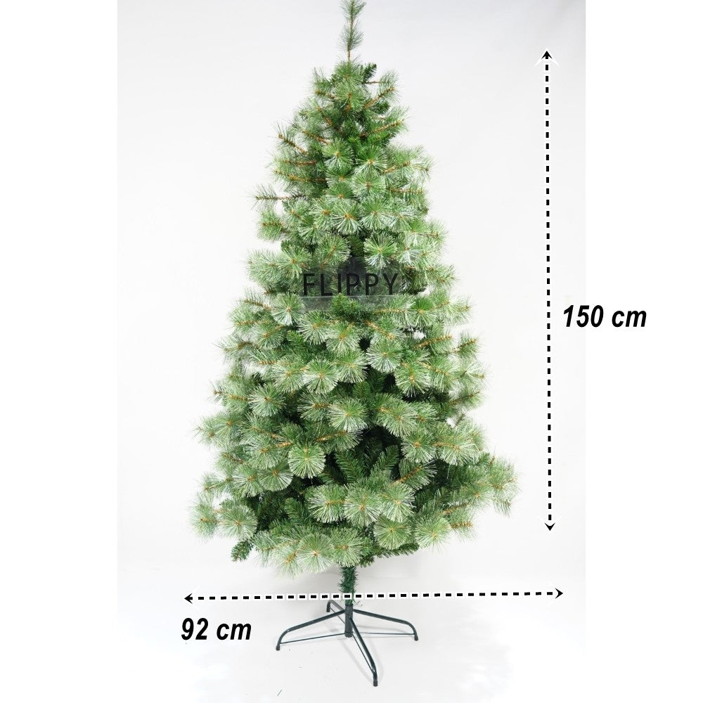 Műfenyő karácsonyfa, fenyő típus, beltéri/kültéri használatra, magasság 150 cm, átmérő 92 cm, 400 ág, fém állvány mellékelve