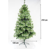Műfenyő karácsonyfa, fenyő típus, beltéri/kültéri használatra, magasság 210 cm, átmérő 125 cm, ​​980 ág, fém állvány mellékelve