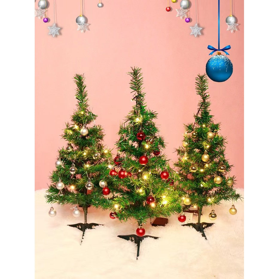 Brad Artificial Impodobit, 60 cm, suport plastic, cu instalatie luminoasa 20 LED alb cald + 20 globuri aurii incluse, Vivimall - vivimall.ro