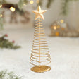 Brăduț decorativ auriu din metal cu design spiralat, vedere frontală, înălțime 19.5 cm