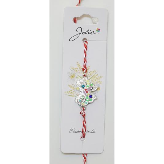 Bratara cu Snur Alb- Rosu Fluture Pietre Colorate - vivimall.ro